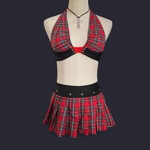 Plaid mini skirt and halter